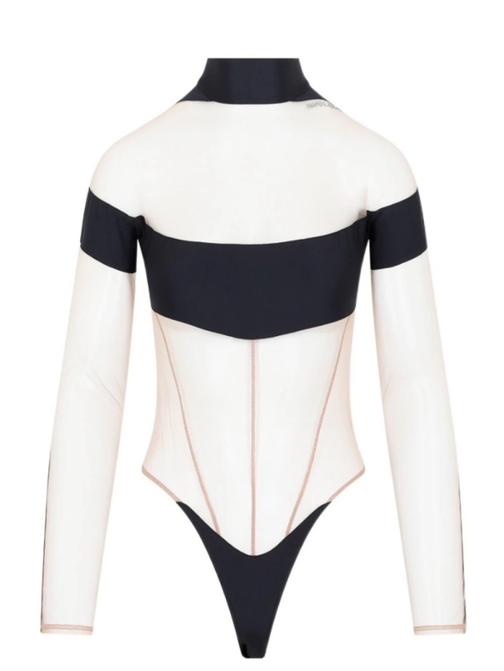 Mugler Black and Sheer Long-Sleeve One-Piece Swimsuit